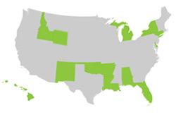 Map of united states with highlighted states